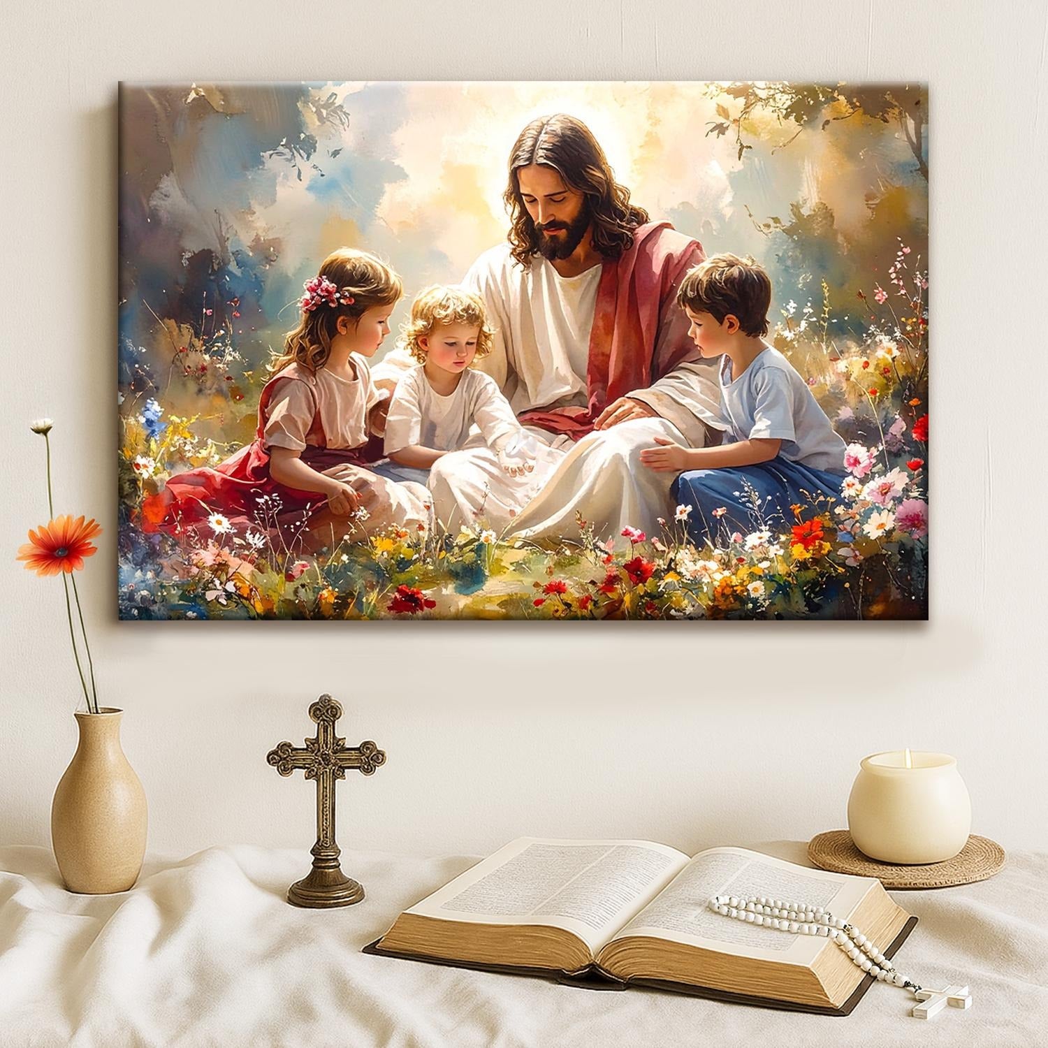 Jesus With Children Faith Wall Art, Christian Wall Art, Jesus Faith Printed Art, Christian Home Decor, Religious Artwork for Living Room
